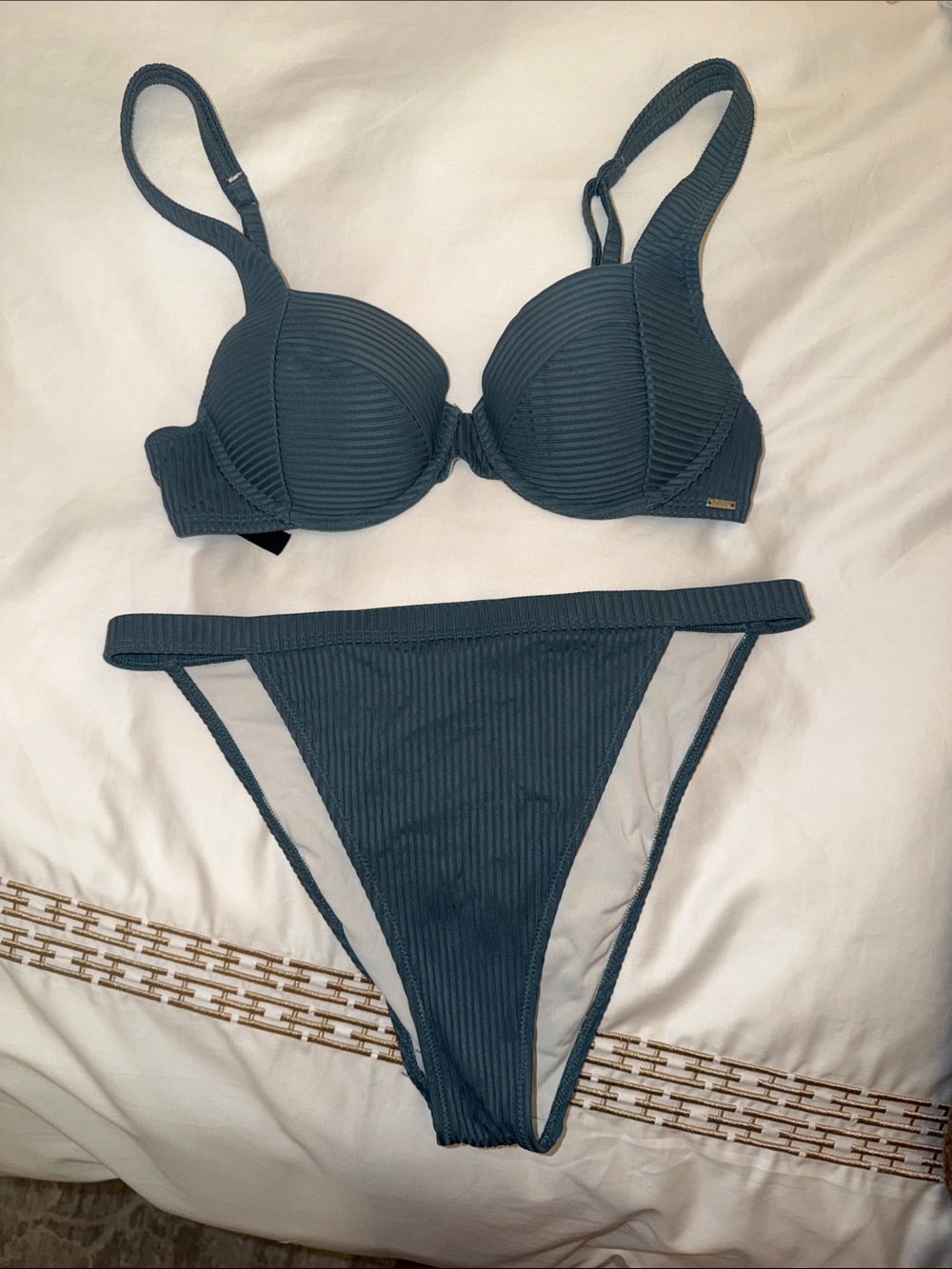 PINK Victoria's Secret Teal Ribbed Underwire Bikini